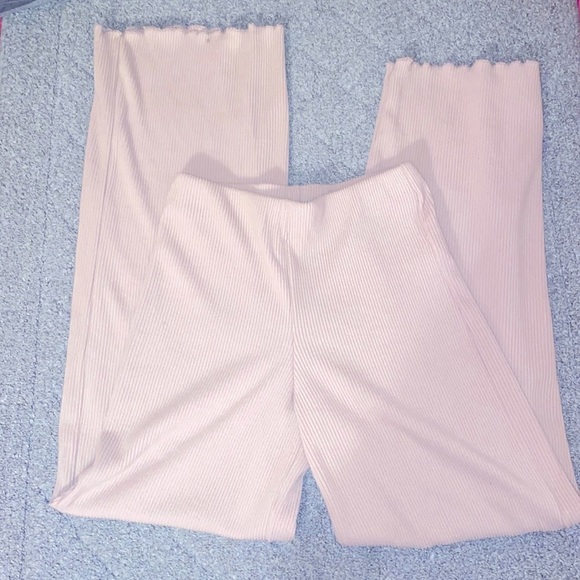 Charlotte Russe Streetwear Society Pink High Waist Ribbed Flare Pants - Picture 1 of 4